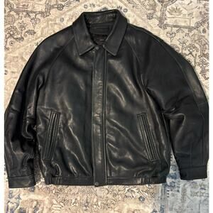 Claiborne Men's Lambskin Leather Jacket Insulated Black Large zip